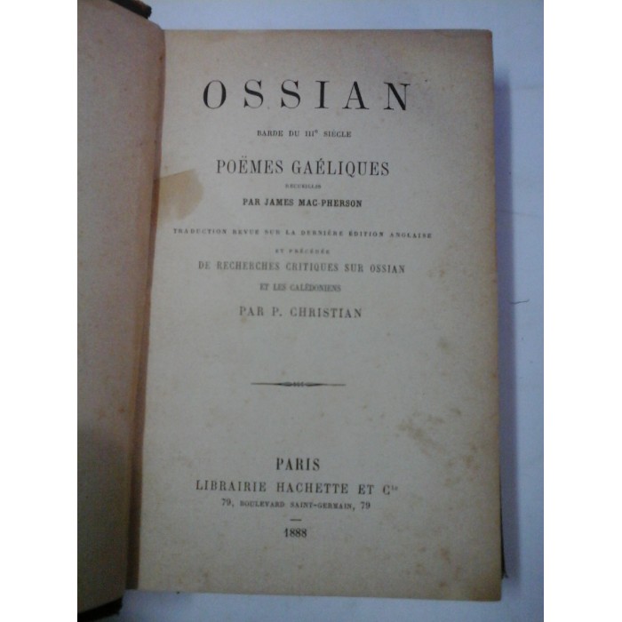  OSSIAN  barde du III siecle    POEMES  GAELIQUES  - James  MAC-PHERSON